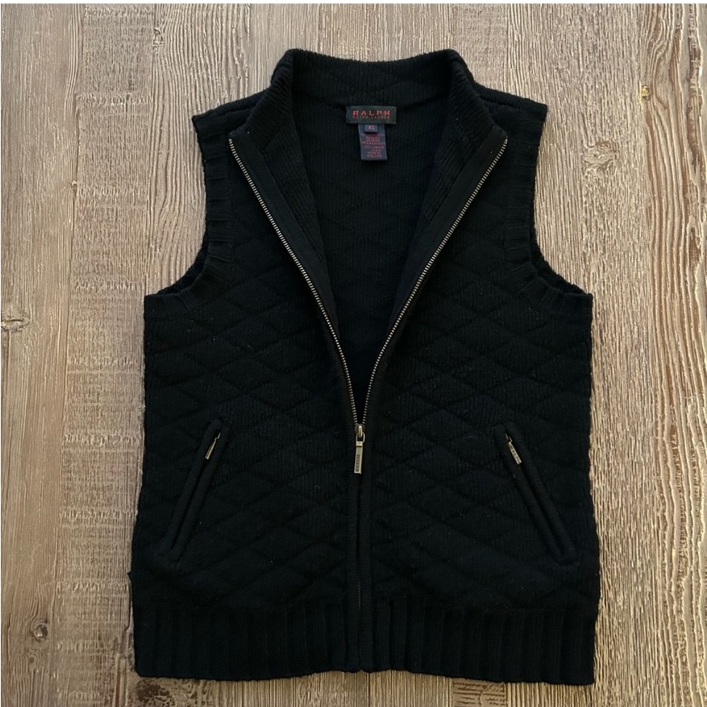 100% Lambswool Cute Ralph Lauren Lambswool Zip Knit Vest XS